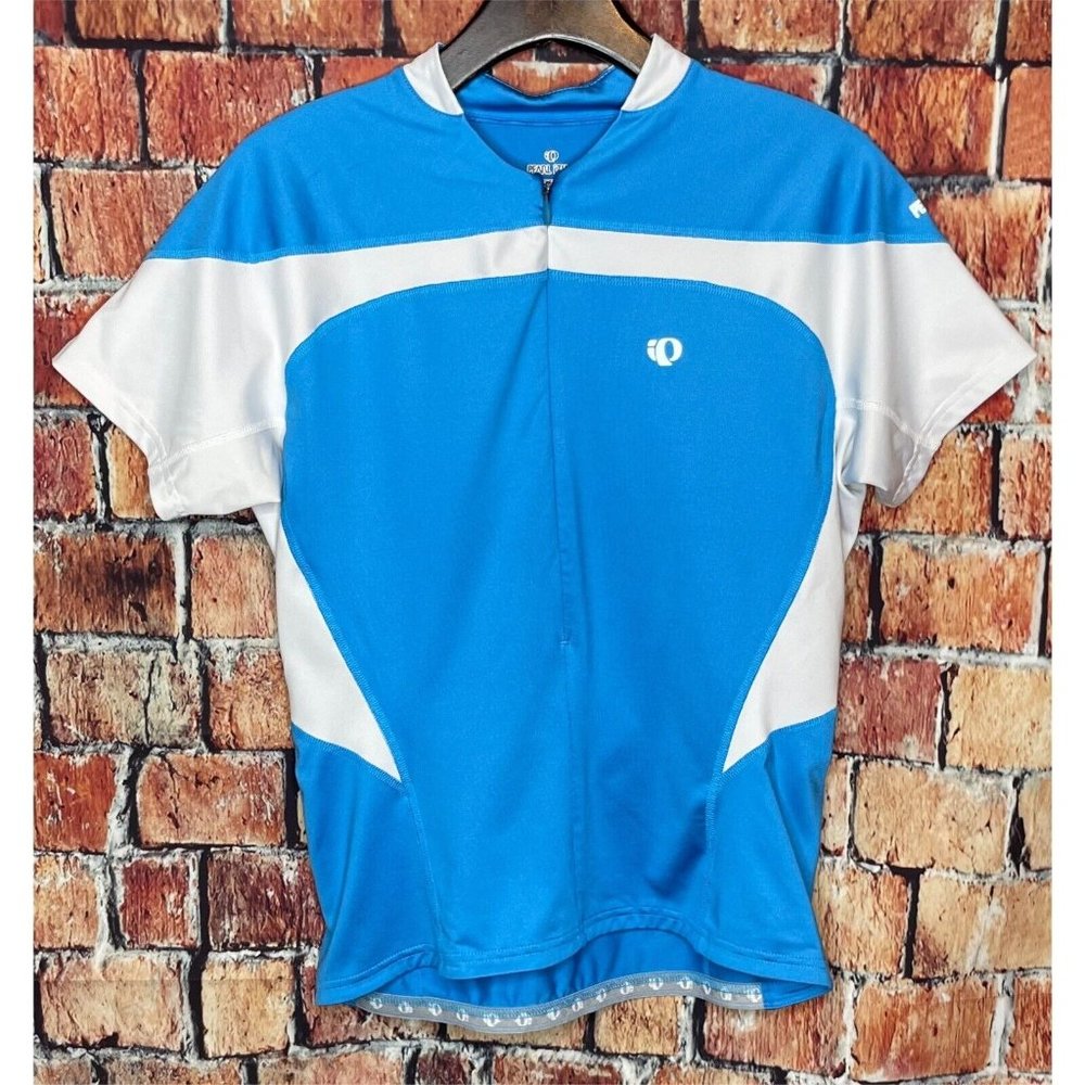 Pearl Izumi Blue White Full Zip Short Sleeve Cycling Jersey Shirt Women’s Medium